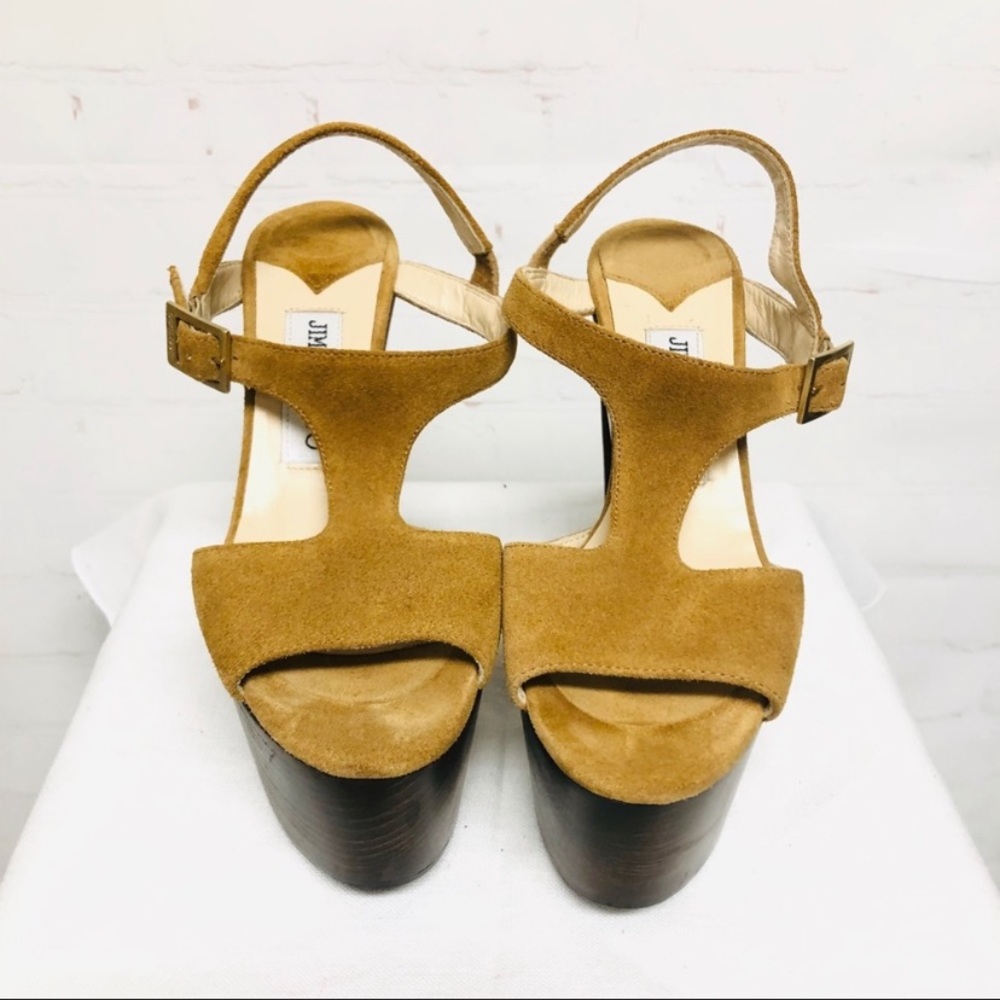 Suede Platform Sandals in Camel by Jimmy Choo